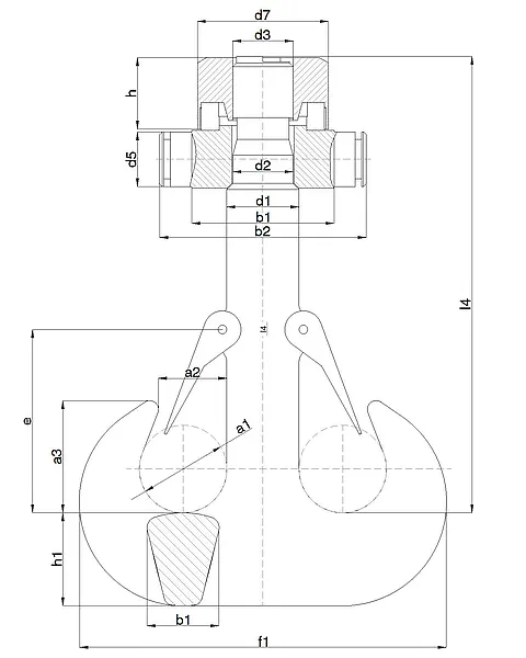 Machined-fitted-with-Nut-Crosshead-and-Bearing-Ramshorn-Hook-Drawing