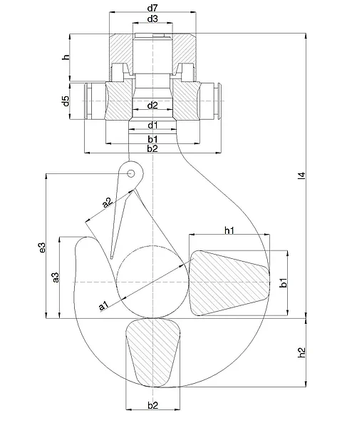 Machined-fitted-with-Nut-Crosshead-and-Bearing-Single-Hook-Drawing