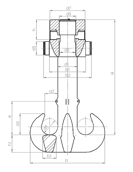 Quad-Hook-Machined-fitted-with-Nut-Crosshead-and-Bearing-Drawing